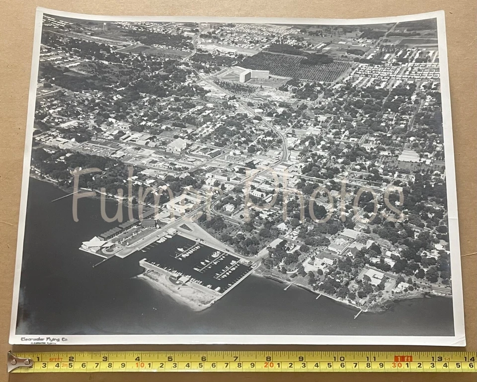 FOTO AÉREA 11x14 muy rara de colección en blanco y negro de Clearwater BEACH Florida en la década de 1950 con certificado de autenticidad Foto 4 de 4