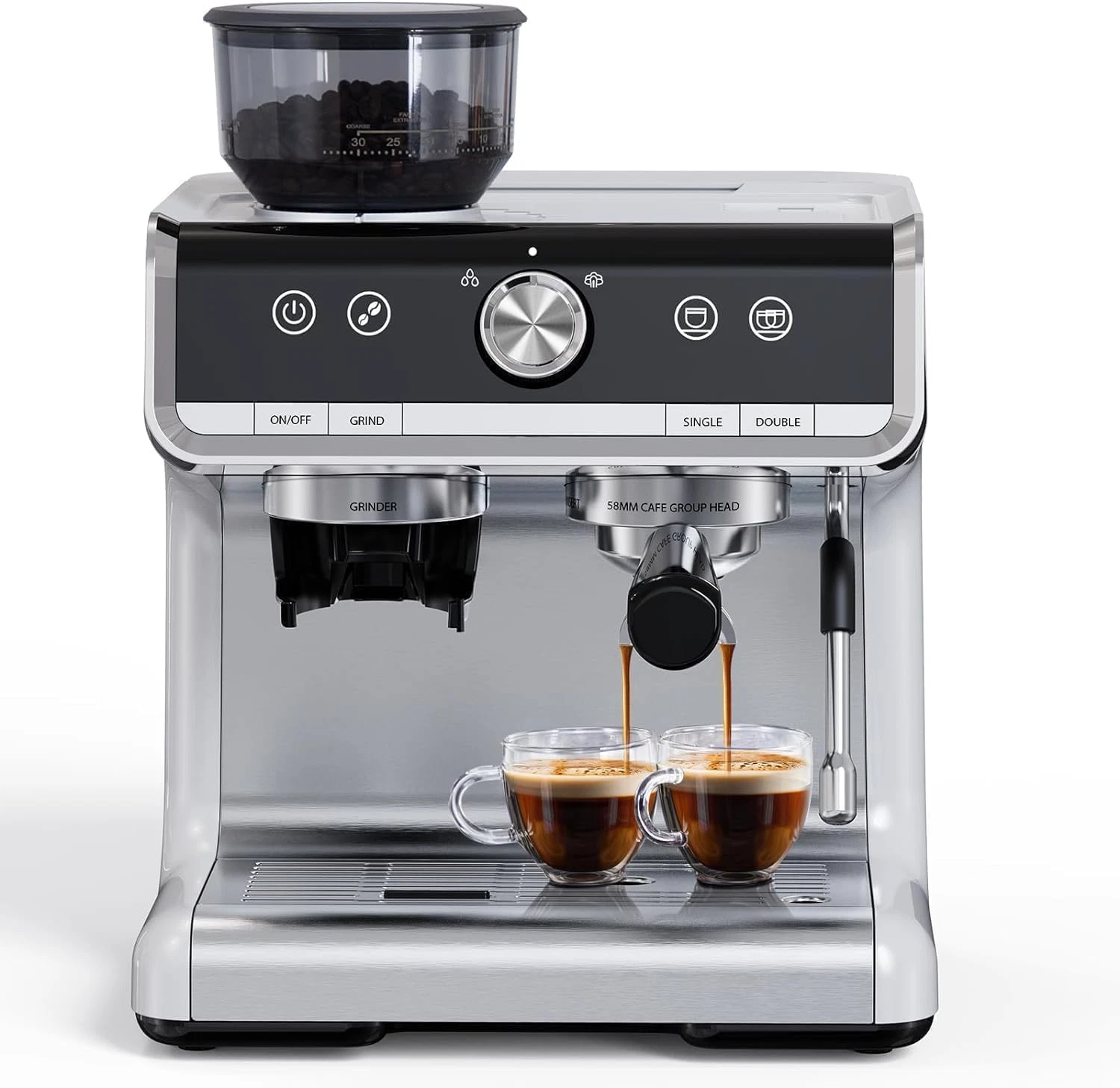 20 Bar Professional Espresso Machine with Milk Frother & 95Oz Tank, Silver