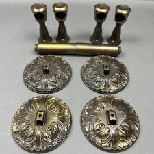 Brass Hollywood Regency Hall-Mack Bathroom Towel Rail Holders / Mounting Plates