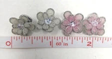 4 Floral Snap Button With Rhinestone  Pink & Silver Colors #J-2