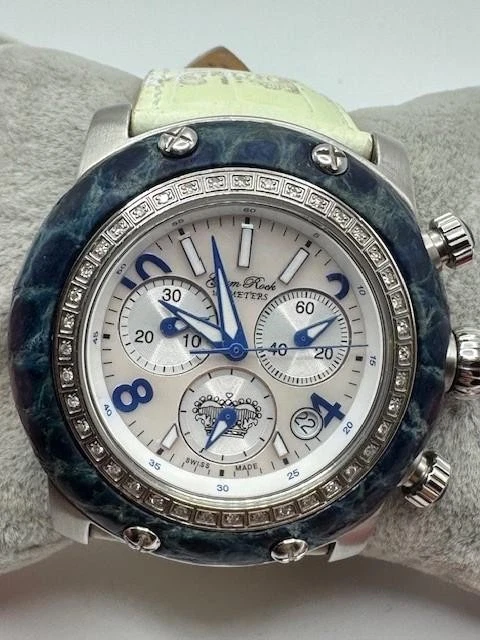 Glam Rock Miami GR10108 Swiss Chronograph Diamond Bezel Quartz Watch New Battery - image 2 of 4