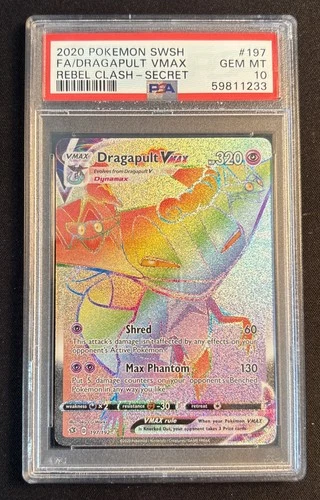 2020 POKEMON SWSH REBEL CLASH FA/DRAGAPULT VMAX SECRET 197/192 PSA 10 GEM MT