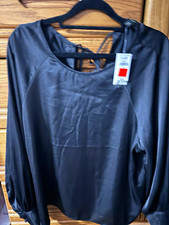 Banana Republic Women's Blouse Size M Black Solid Satin Scoop Neck Strappy Back