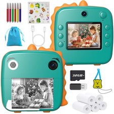 MFLABEL Kids Instant Print Camera HD Dinosaur Selfie Digital Camera with 1080...