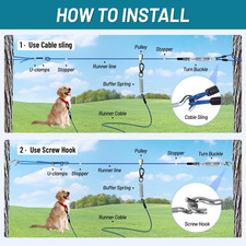 Dog Runner for Yard, Heavy Duty 150FT Dog Runs for Outside with 10FT Tie Out Cab