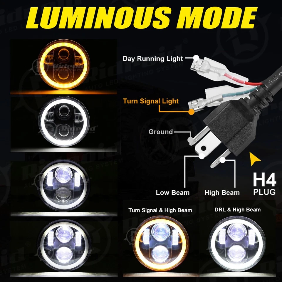 4 peças faróis de LED 5,75" Hi-Lo feixe DRL para Ford Ranchero Thunderbird 1958-1976 - Imagem 3 de 4