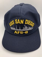 Vintage USS San Diego AFS-6 US NAVY Baseball Hat Navy SnapBack Cap Made In USA