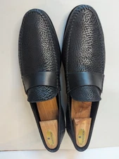 Santoni textured pebbled mens loafer in black 11.5 11 1/2 with cedar shoe trees