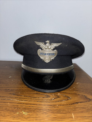 Vintage Pinkerton Security Uniform Hat with Badge 6 7/8 Made In The USA Us. Pat.