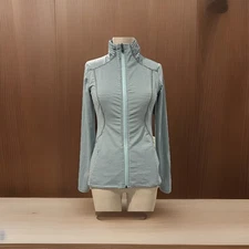 Lole Blue Gray Striped Mock Neck Jacket Size S UPF 50+ Stretch Pockets Beach