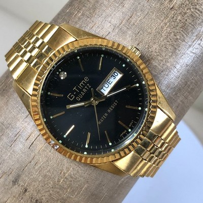 G-Time Men Day Date President Gold Tone Quartz 35mm Watch 7 3/4''