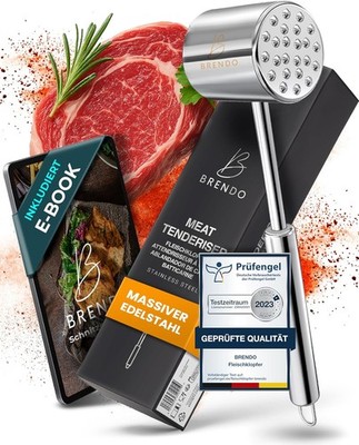 Brendo Premium Fleischklopfer aus Massiven Edelstahl I Doppelseitig mit Flacher