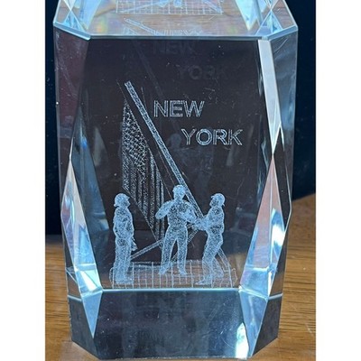 New York City Ground Zero Flag Tribute Laser Etched Crystal Souvenir 9.11 USA