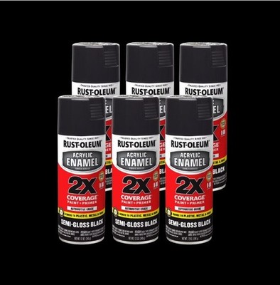6 Pack, Black, Rust-Oleum Automotive Semi-Gloss Acrylic Enamel 2X Spray Paint-27