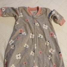 Carter's Gray Floral Fleece Zip One-Piece Sleeper Long Sleeve 0-3 Months