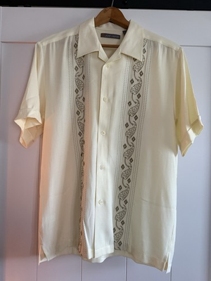 #ad #ad John Henry Men’s Short Sleeve Size M Button Up Bowler Resort Wear Shirt Ivory $10.00