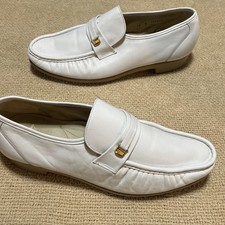 Men's VTG Florsheim Soft White Leather Loafers Sz 10D Disco Shoes NC Free Shipp