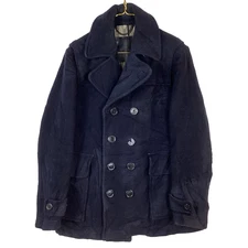 Burberry Wool Peacoat Large Navy Nova Check Lined Made England
