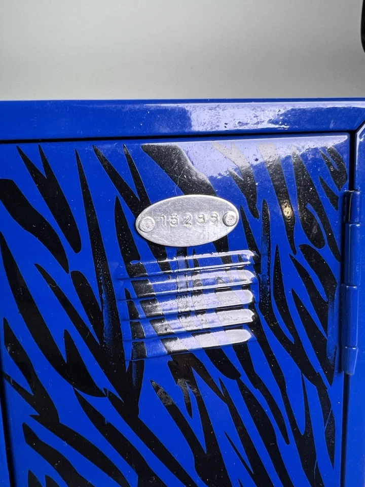 MINI Metal Locker For Makeup  4.25"w x 4.5"d x 10.75"h Blue Tiger Stripes - Image 2 of 4