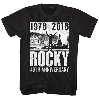 Rocky 40th Anniversary T-Shirt Kurzarm Herren Crew Neck Baumwolle Schwarz