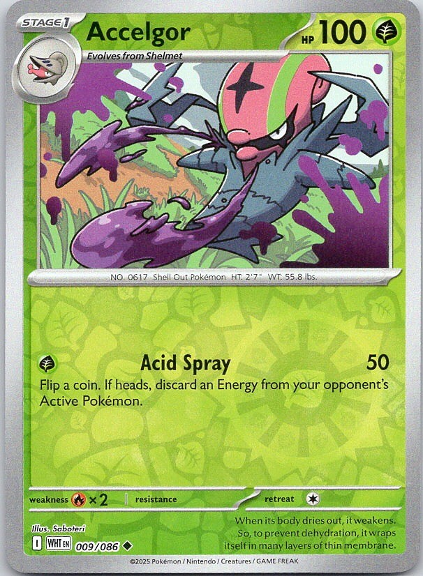 Accelgor - White Flare (NM) Reverse Holo 9/86 Grass Stage 1 Saboteri #617