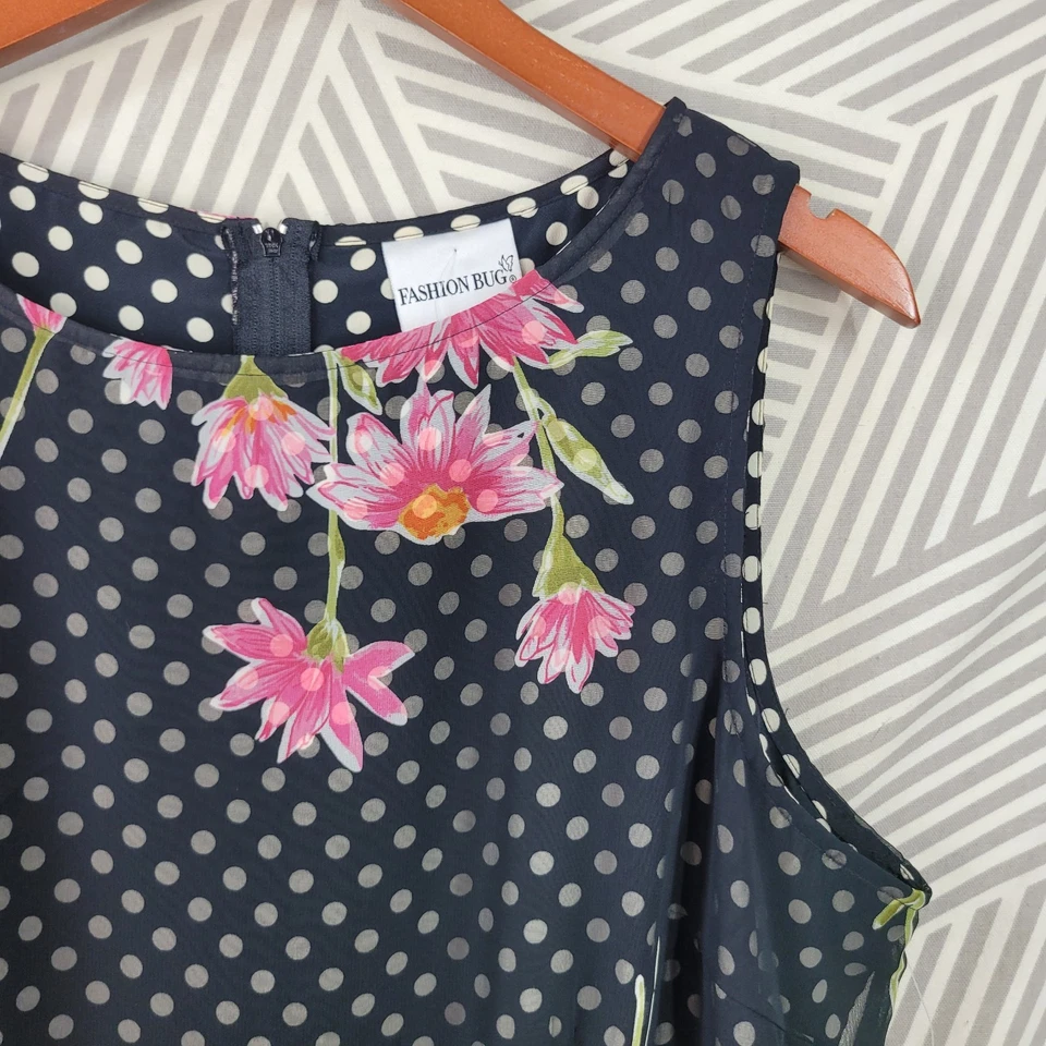 NUEVO Vestido sin Mangas de Fiesta Vintage 16 XL Midi Grunge Antiguo Floral Margarita Polkadot En Capas Foto 3 de 4