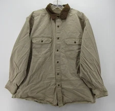 VINTAGE Woolrich Shirt Men XL Beige Button Up Field Shacket Corduroy Collar 90s