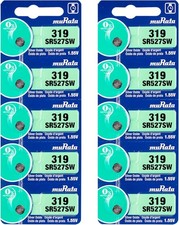 Murata 319 Battery SR527SW 1.55V Silver Oxide Watch Button Cell 10 Batteries