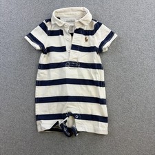 Ralph Lauren Romper Boys 3 Months Blue Stripe Polo Short Sleeve One Piece