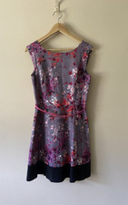 Oasis Pink Mix Floral Fit & Flare Knee Length Belted Dress Size 10