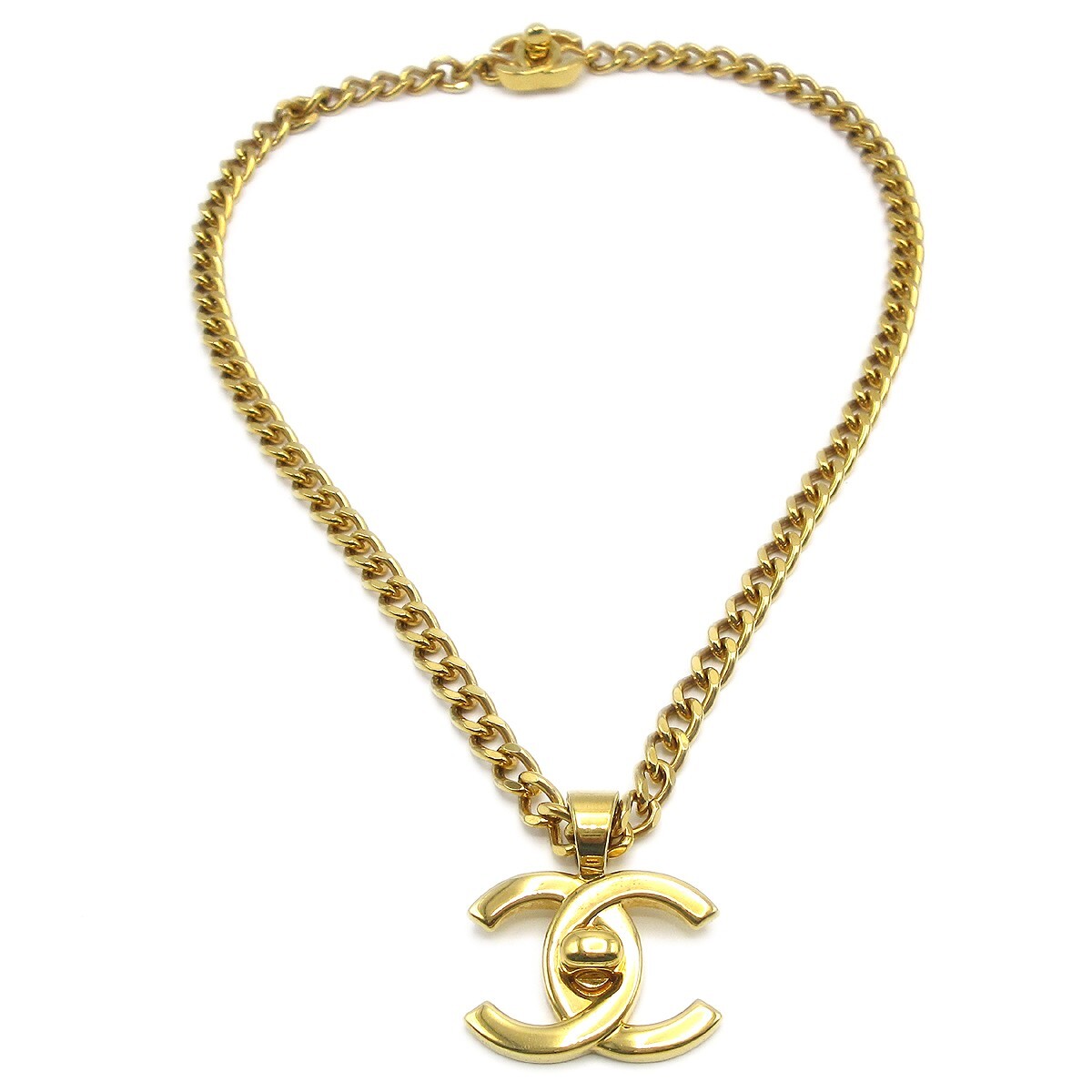 Chanel Turnlock Chain Pendant Necklace Gold 97P 27332 | eBay