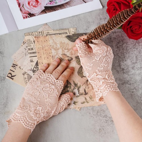 Guantes ligeros de encaje floral sin dedos - perfectos para novias y fiestas - Imagen 7 de 10