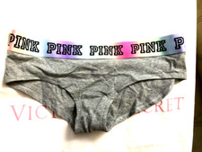 Victoria's Secret Pink Cotton Logo Block Hipster Panty Light Gray M NWT