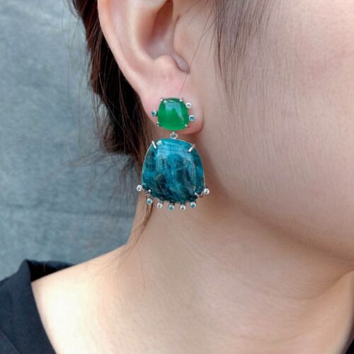 Pendientes colgantes azules naturales de apatita verde ágata circular piedras preciosas moda joyería - Imagen 1 de 6