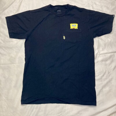 VANS Sponge Bob Black Pocket Plankton T Shirt Size Small Classic Fit 100% Cotton