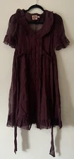 Juicy Couture silk dress Peter Pan Neck Burgundy Belt Ruffles Lightweight Size 2
