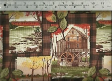 ~ Rustic Mill Bears Covered Bridge Plaid Collage ~ 100% Cotton Quilt Fabric BTY