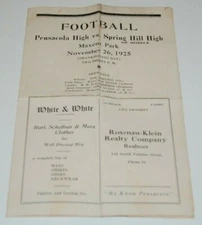 1925 PENSACOLA FLORIDA HS vs Spring Hill HS MOBILE ALABAMA Football Program
