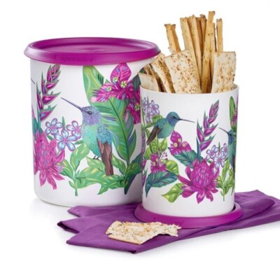 Tupperware HUMMINGBIRD ONE-TOUCH CANISTER SET of 2 ~ 5.25 & 12.5 Cups ~BRAND NEW