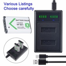 2/1 Battery / DUAL USB Charger for Sony NP-BX1 HDR-MV1 HDR-PJ275 FDR-X3000 cam