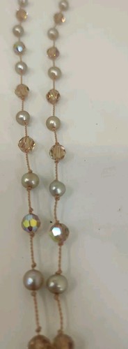 Emily Austin String Pearl & Glass Facted Bead Necklace 18" Tear Drop 925 - Picture 4 of 9