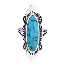 Vintage Inspired Long Oval Blue Turquoise Inlaid Sterling Silver Ring-7