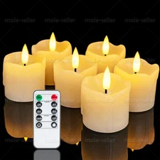 6pcs Flickering Real Wax LED Tea Light Votive Candles with Timer Remote Control