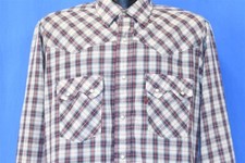 vtg 70s LEVIS RED GREEN WHITE PLAID WESTERN PEARL SNAP TAPERED COWBOY SHIRT L