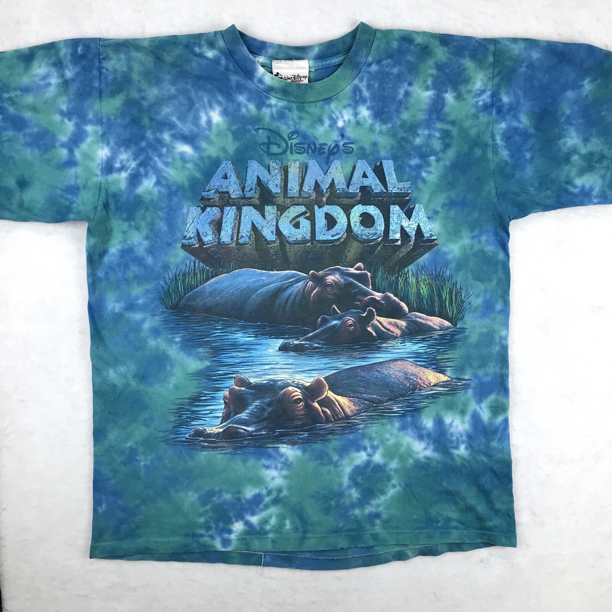 vintage 90s WALT DISNEY ANIMAL KINGDOM TIE-DYE T-Shirt LARGE hippo single stitch