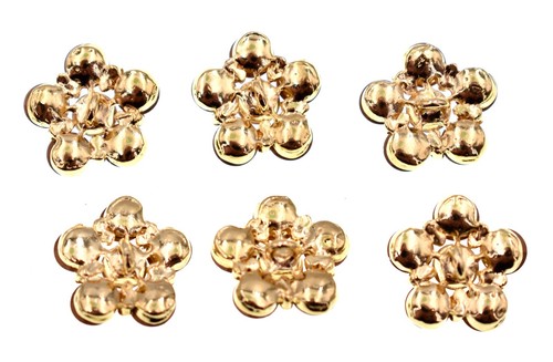 Sparkling Crystal Flower Buttons, Gold Metal ( 0.6"d ) 6x - Picture 2 of 3