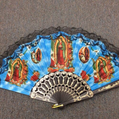 12 x Wholesale Bulk Lady of Guadalupe w/GIFT BAGS hand summer fans for Baptism - Picture 1 of 2