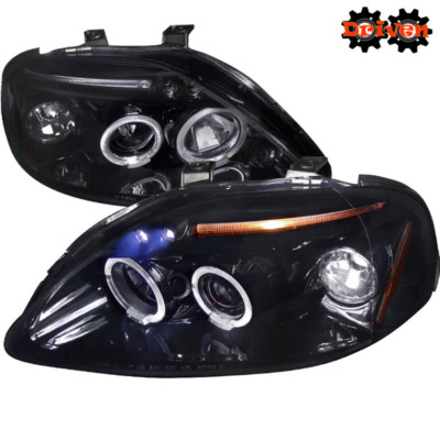 #ad Smoke Headlights Dual Halo Project LED Hatch Coupe Sedan For 99 00 Honda Civic $179.99