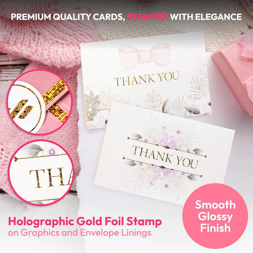 50 Pack Baby Shower Thank You Cards with Envelopes 4x6 Blank Cards for Baby Girl - Image 3 of 4