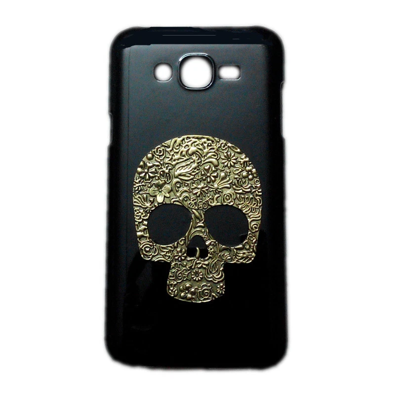 For Various Phones 3D Retro Metal Bronze Skull Black Back Hard Case Cover - Image 3 of 4